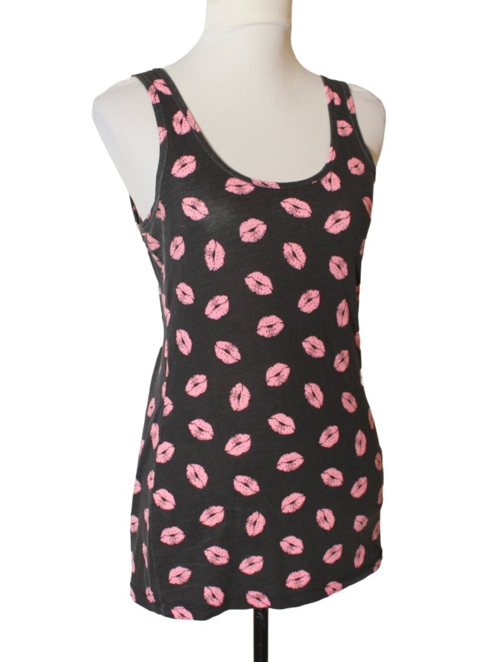 Vintage 2000s Black Pink Lip Print Tank Top Size JR LRG Modern S M
